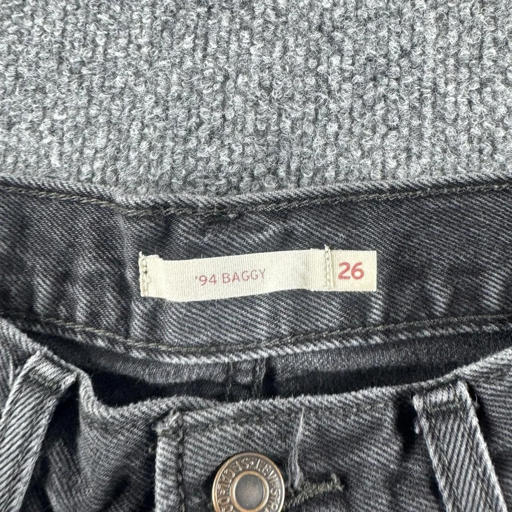 Levis 94 Baggy Jeans Womens 26 Black Charcoal Wash Relaxed Straight Denim - Picture 2 of 8
